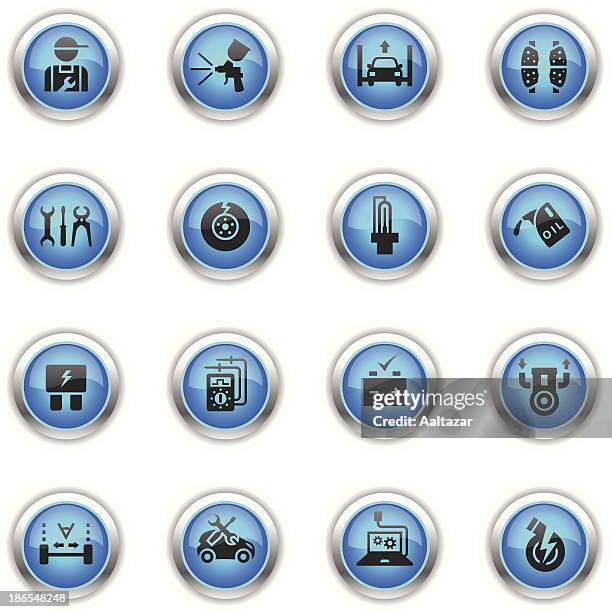 blue icons - automobile repair shop - computer repair cartoon stock illustrations