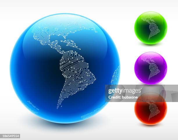 south america globe color set on circuit background - computer port card stock illustrations