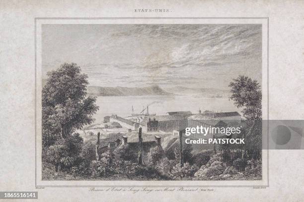 sing-sing prison in new york engraving - 1840 1849 stock pictures, royalty-free photos & images