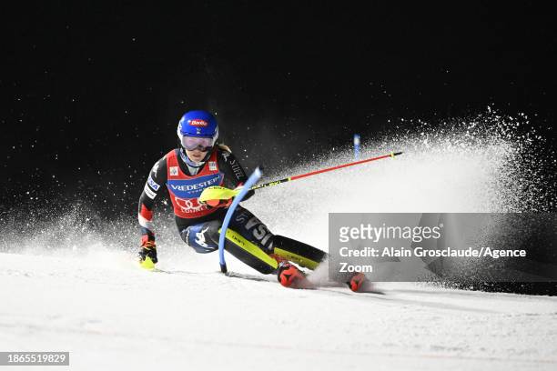 Mikaela Shiffrin of Team United States in action during the Audi FIS Alpine Ski World Cup Women's Slalom on December 21, 2023 in Courchevel, France.