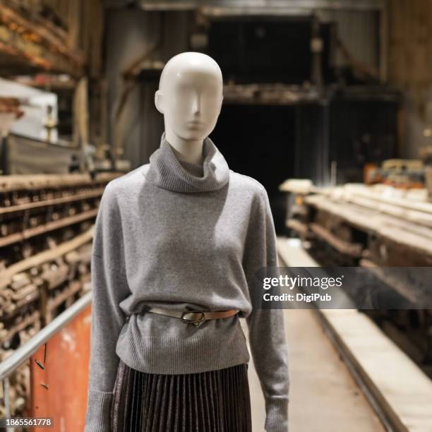 urban elegance - chic mannequin in an industrial loft - grey belt stock pictures, royalty-free photos & images