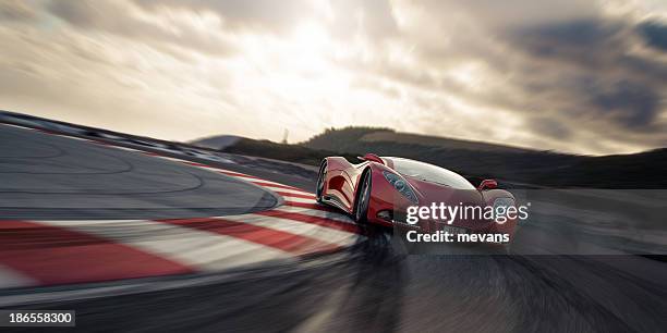 red sports car on racetrack - racerbil bildbanksfoton och bilder