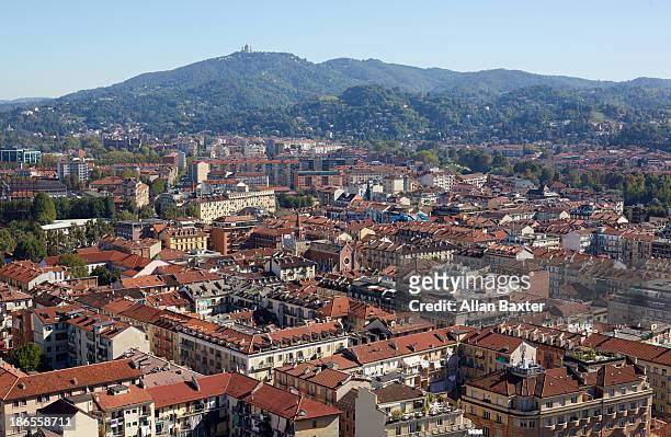 elevated view of turin at midday - turin cathedral stock pictures, royalty-free photos & images
