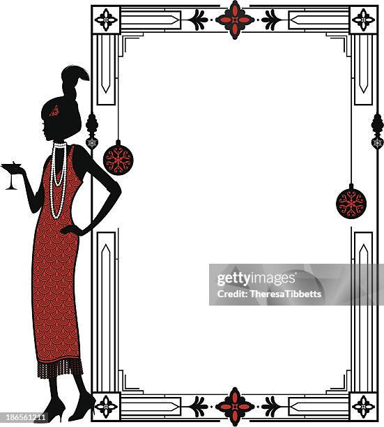 christmas flapper frame - art deco woman stock illustrations