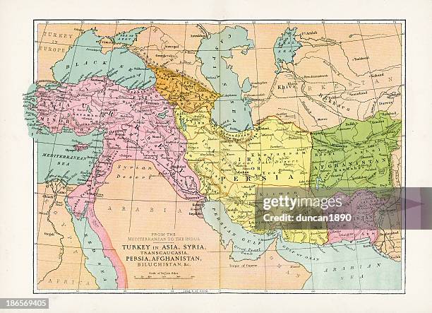 alte karte von der türkei in asien - osmanisches reich stock-grafiken, -clipart, -cartoons und -symbole