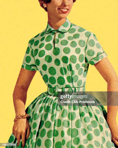 woman in green polka dot dress - polka dot 幅插畫檔、美工圖案、卡通及圖標