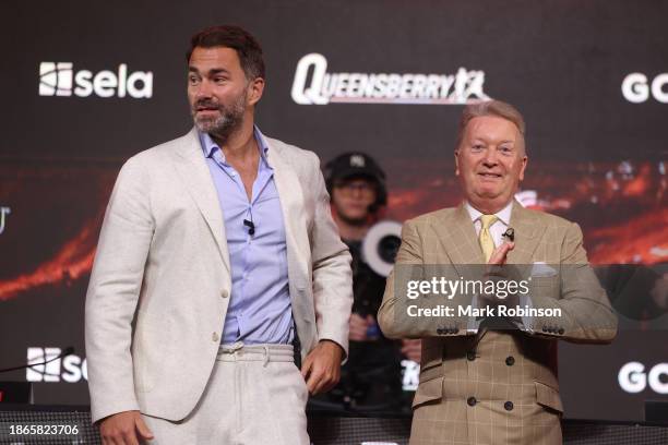 Promoters Eddie Hearn and Frank Warren at the Day of Reckoning press conference on December 21, 2023 in Riyadh, Saudi Arabia.