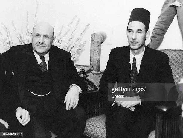 Picture dated 1945 shows Lebanese President Bishara al-Khoury and Ibrahim Azam, the first Secretary General of the Arab League in Beirut. The Arab...