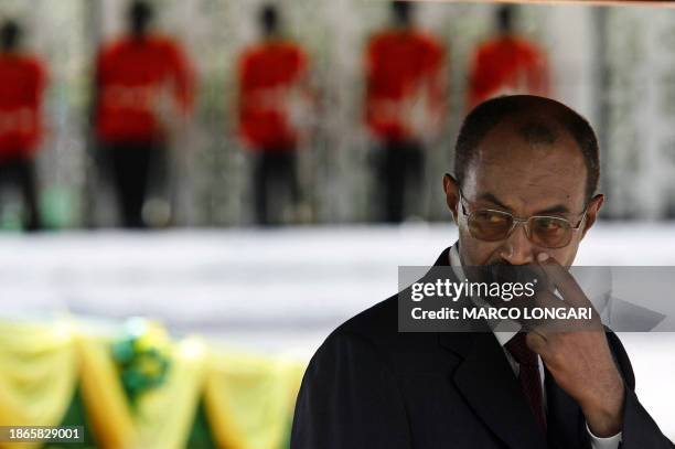 Newly electetd Zanzibar President Amani Abeid Karume gestures during his inauguration ceremony 02 November 2005 in Stone Town, Zanzibar. Karume took...