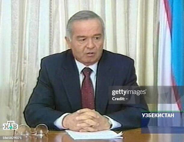 Grab from the Russian NTV channel shows Uzbek President Islam Karimov making a statement after an explosion at a marketplace in the Uzbek capital of...