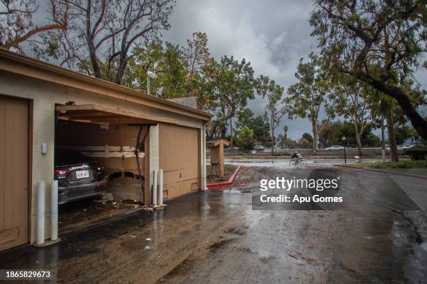 Car that was hit by the floods during a heavy rain on December 21, 2023 in Oxnard, California. Southern California saw heavy rain storms that caused...