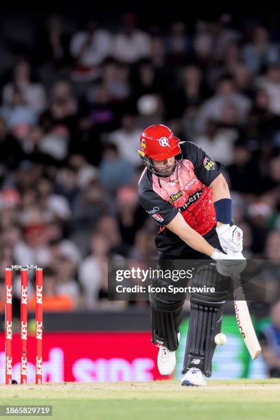 Melbourne Renegades player Aaron Finch bats during KFC Big Bash League T20 match between Melbourne Renegades and Brisbane Heat at the Marvel Stadium...