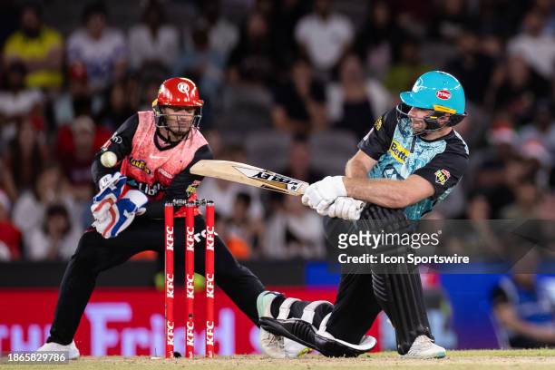 Brisbane Heat player Paul Walter sweeps during KFC Big Bash League T20 match between Melbourne Renegades and Brisbane Heat at the Marvel Stadium on...