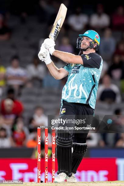 Brisbane Heat player Paul Walter hits a six during KFC Big Bash League T20 match between Melbourne Renegades and Brisbane Heat at the Marvel Stadium...