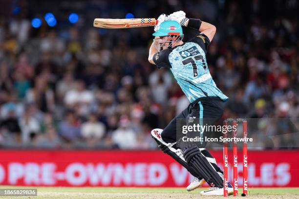 Brisbane Heat player Matt Renshaw bats during KFC Big Bash League T20 match between Melbourne Renegades and Brisbane Heat at the Marvel Stadium on...