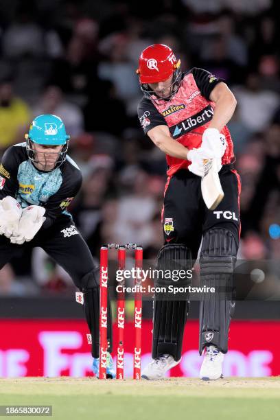 Melbourne Renegades player Joe Clarke bats during KFC Big Bash League T20 match between Melbourne Renegades and Brisbane Heat at the Marvel Stadium...