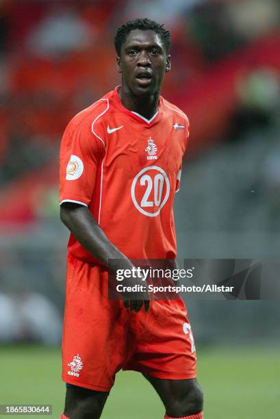 June 23: Clarence Seedorf of Netherlands in action during the UEFA Euro 2004 match between Netherlands and Latvia at Braga Stadium on June 23, 2004...