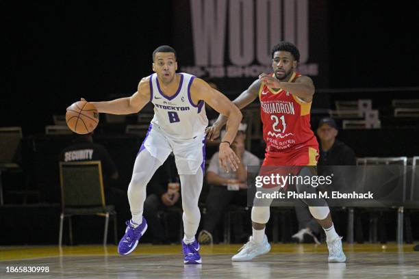 Skal Labissiere of the Stockton Kings dribbles the ball during the game against the Birmingham Squadron during the 2023 G League Winter Showcase on...
