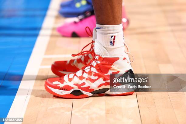 The sneakers worn by Russell Westbrook of the LA Clippers during the game against the Oklahoma City Thunder on December 21, 2023 at Paycom Arena in...