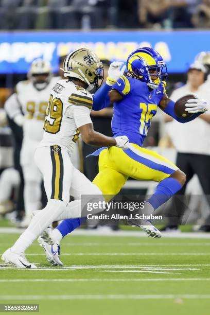 Inglewood, CA Los Angles Rams wide receiver Demarcus Robinson rushes for yards during play against the New OrleansSaints at SoFi Stadium in Inglewood...