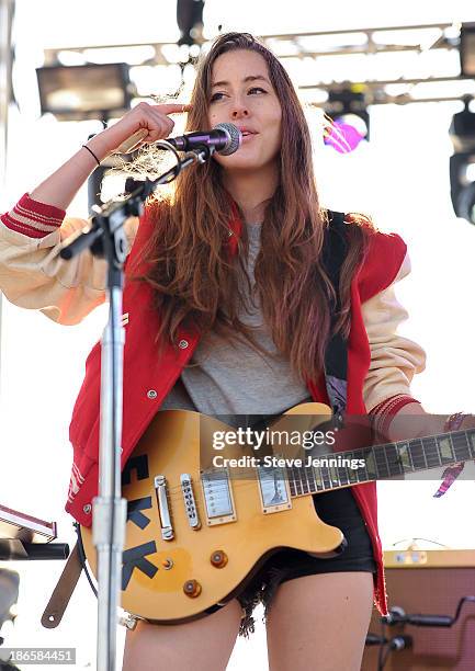 Alana Haim of Haim performs on Day 2 of Treasure Island Music Festival at Treasure Island on October 20, 2013 in San Francisco, California.