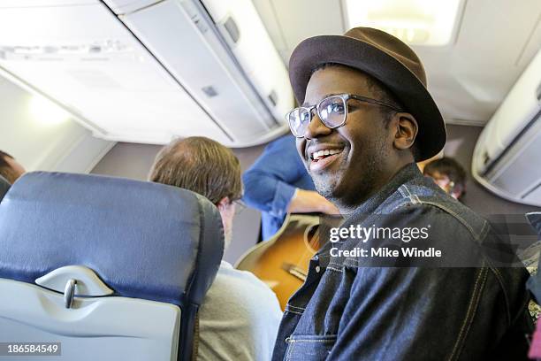 De'Mar Hamilton of Plain White T's performs in flight during the Live In The Vineyard "Live At 35" Concert Series with Southwest Airlines on November...