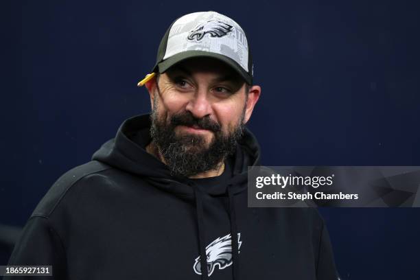 Philadelphia Eagles coach Matt Patricia looks on before a game against the Seattle Seahawks at Lumen Field on December 18, 2023 in Seattle,...