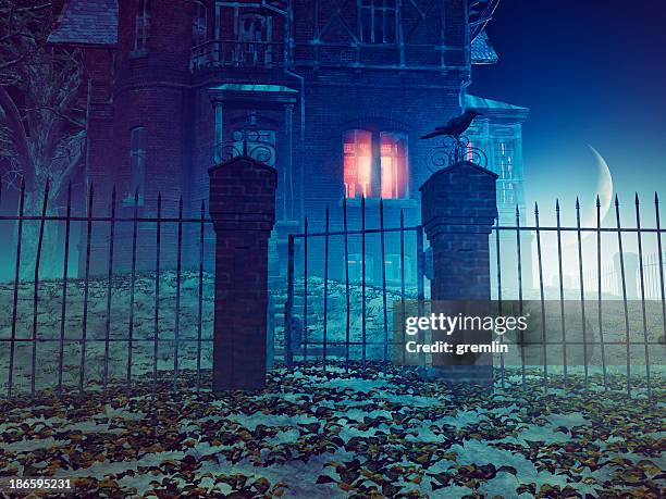 spooky haunted house at night - the house of spirits stock pictures, royalty-free photos & images