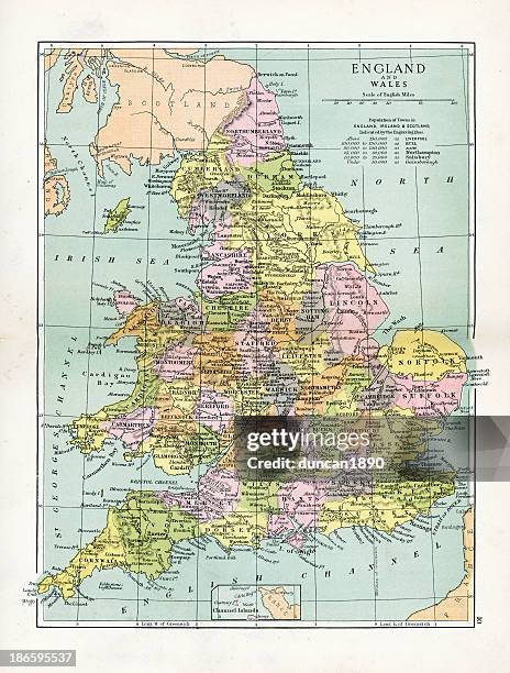 antike karte von england und wales - ostengland stock-grafiken, -clipart, -cartoons und -symbole