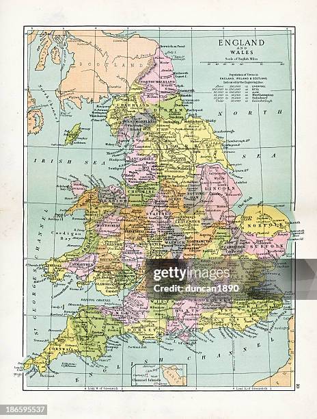 antique map of england and wales - north wales map stock illustrations