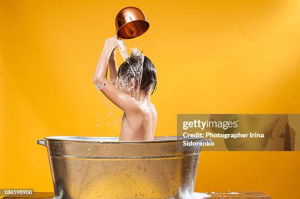 boy bathing - washing tub stockfoto's en -beelden