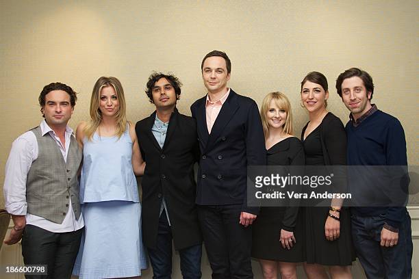 Johnny Galecki, Kaley Cuoco, Kunal Nayyar, Jim Parsons, Melissa Rauch, Mayim Bialik and Simon Helberg at "The Big Bang Theory" Press Conference at...