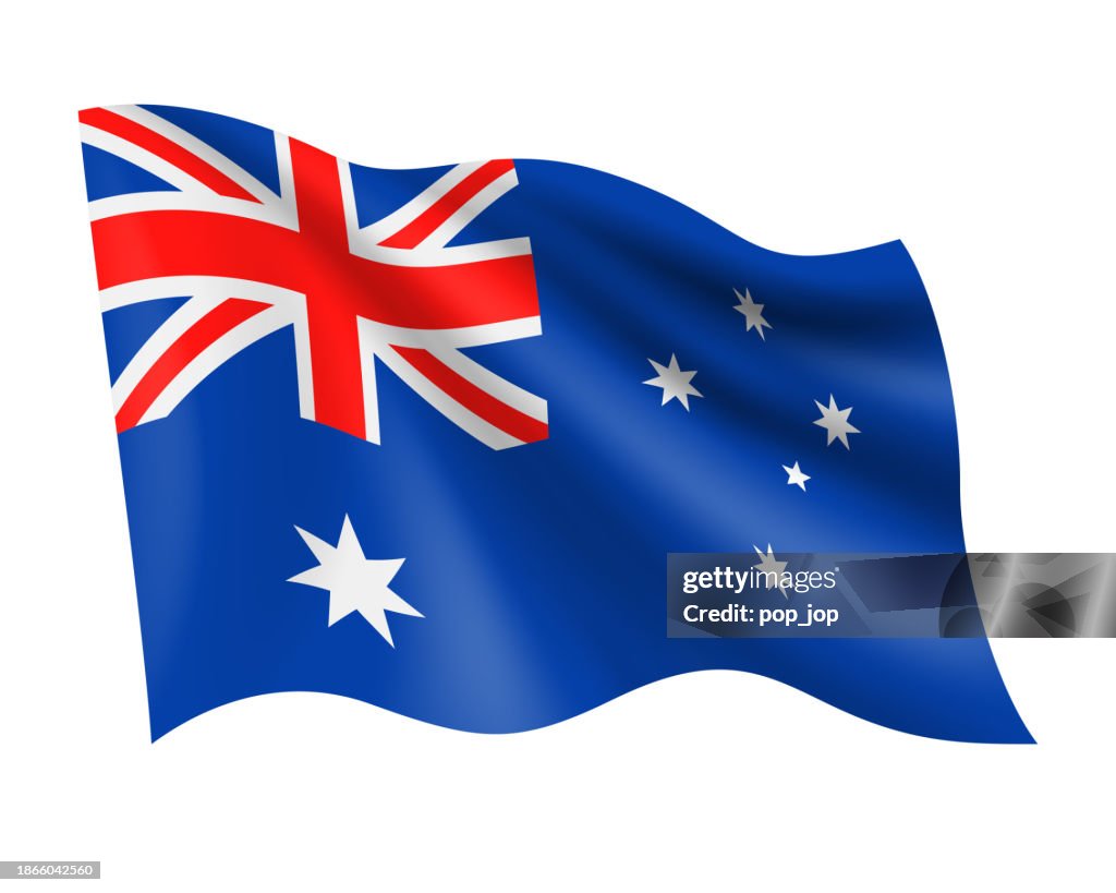 Australia - vector waving realistic flag. Flag of Australia isolated on white background