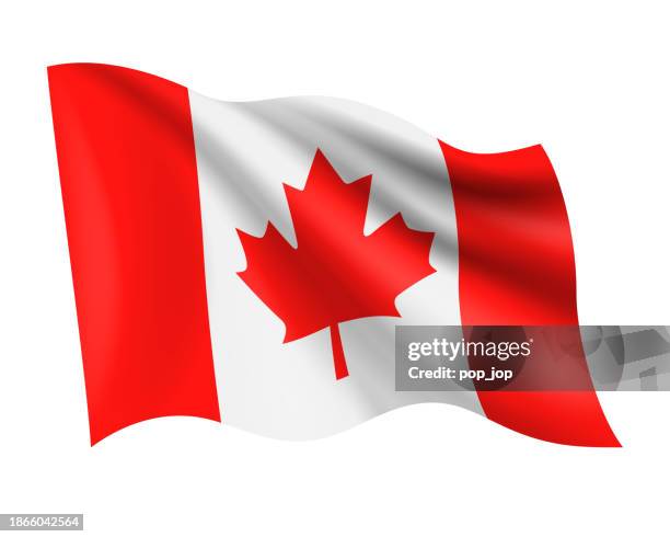 ilustraciones, imágenes clip art, dibujos animados e iconos de stock de canadá - vector ondeando bandera realista. bandera de canadá aislada sobre fondo blanco - asta palo