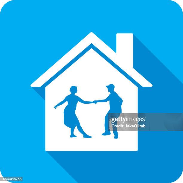 house dancing couple icon silhouette 1 - young couple buying a house stock illustrations