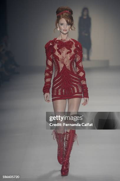 Cintia Dicker at runway at the Samuel Cirnansck show at Sao Paulo Fashion Week Winter 2014 on November 1, 2013 in Sao Paulo, Brazil.