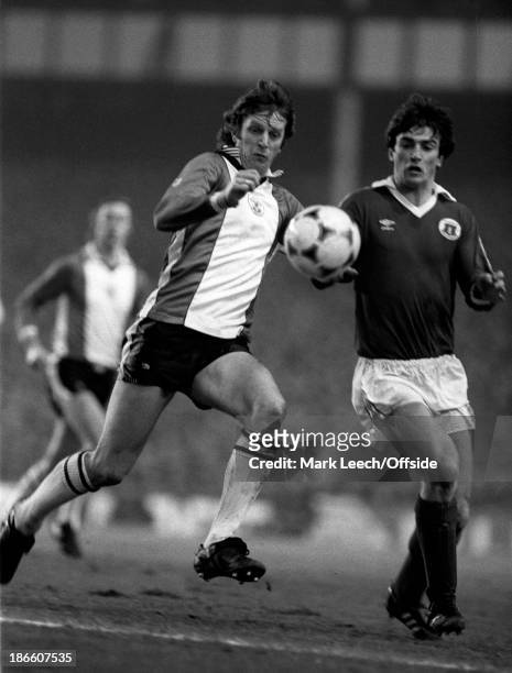 Cup 5th Round Football, Everton v Southampton, Mike Channon and Kevin Ratcliffe.