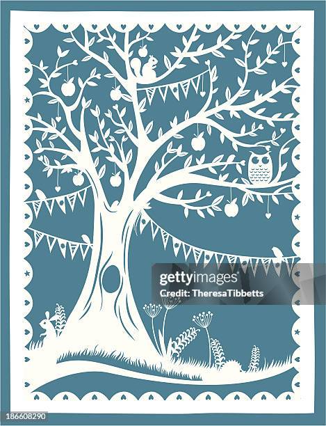 paper cut tree - squirrel isolated stock illustrations