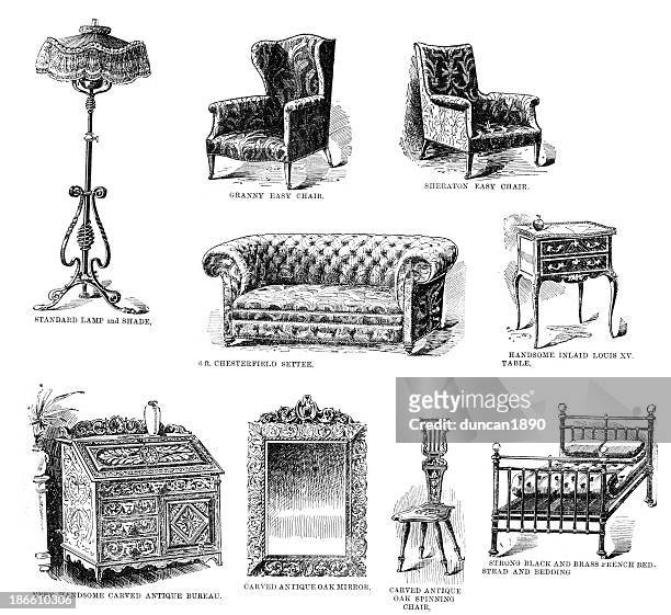 stockillustraties, clipart, cartoons en iconen met victorian household furniture - bank zitmeubels