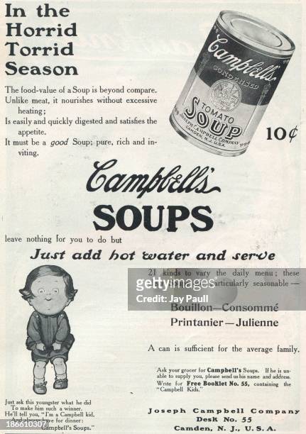 Advertisement for Campbell's Soups by the Joseph Campbell Company in Camden, New Jersey, 1907. The ad features one of the earliest Campbell's kids.