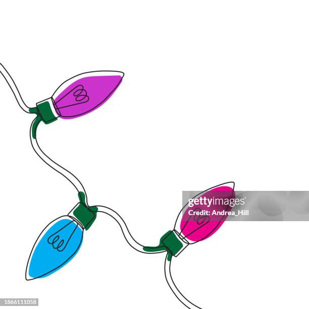 christmas lights continuous line drawing with editable stroke - fairy-lights-transparent-background stock illustrations