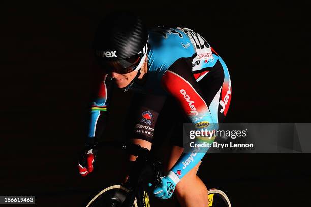 Anna Meares of Australia in action in race one of the Women's Sprint Quarter Finals on day two of the UCI Track Cycling World Cup at Manchester...