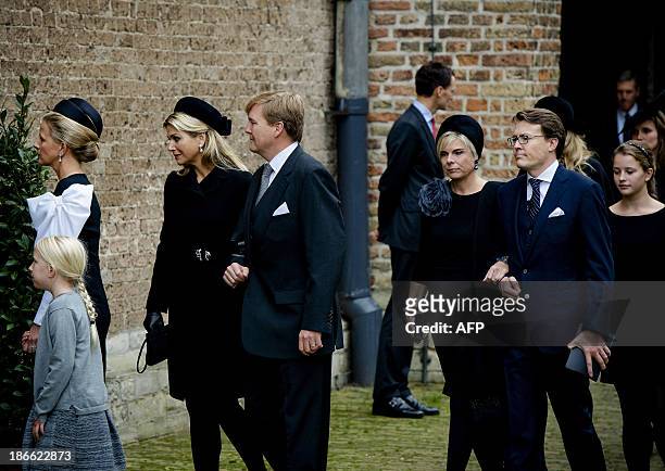 Dutch Princess Mabel, countess Luana, Queen Maxima, King Willem-Alexander, Princess Laurentien and Prince Constantijn arrive at the Old Church in...