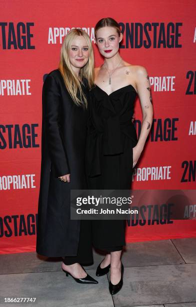 Dakota Fanning and Elle Fanning attend the "Appropriate" Broadway opening night afterparty at Hayes Theater on December 18, 2023 in New York City.