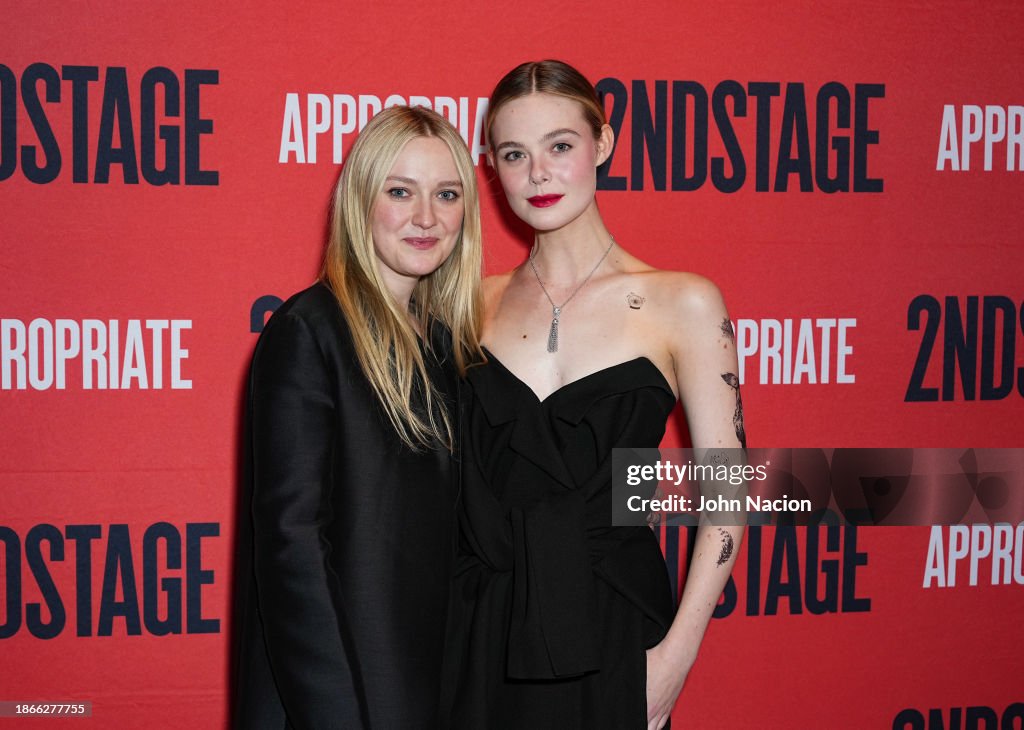 Dakota Fanning and Elle Fanning attend the "Appropriate" Broadway