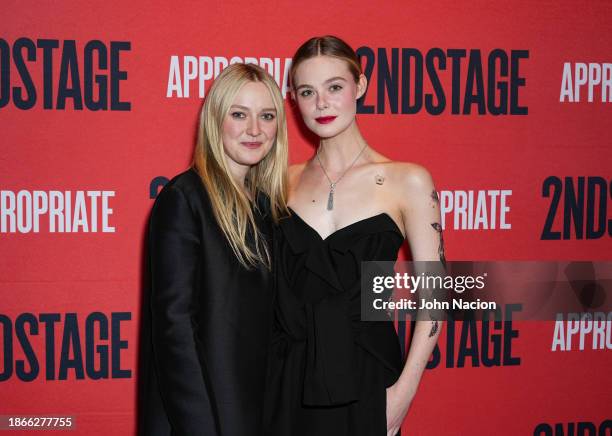 Dakota Fanning and Elle Fanning attend the "Appropriate" Broadway opening night afterparty at Hayes Theater on December 18, 2023 in New York City.