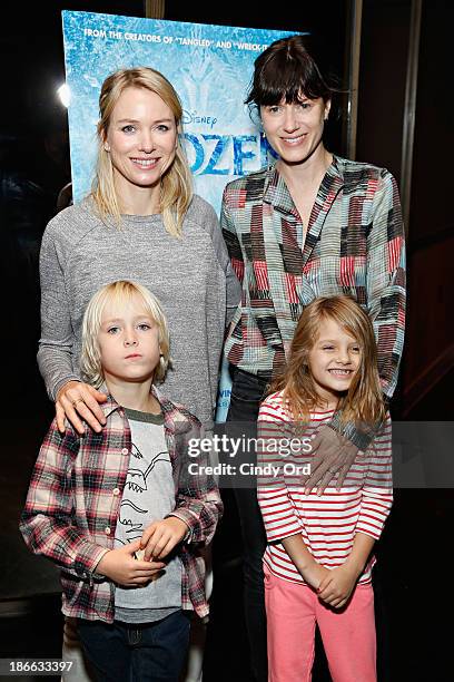 Actress Naomi Watts with son Alexander Schreiber and Sunrise Coigney with daughter Odette Ruffalo attend The Cinema Society's special screening of...