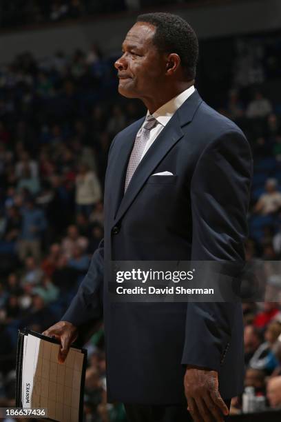 Dunn of the Minnesota Timberwolves coaches against the Oklahoma City Thunder on November 1, 2013 at Target Center in Minneapolis, Minnesota. NOTE TO...