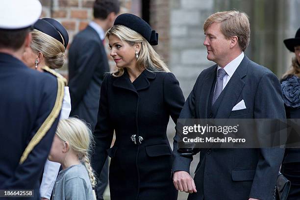 Queen Maxima of The Netherlands and King Willem-Alexander of The Netherlands arrive at the memorial service for Prince Friso who died in august this...