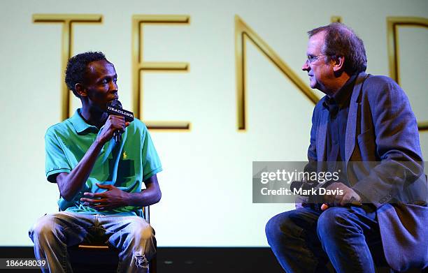 Actor Barkhad Abdi speaks to moderator Pete Hammond onstage at Deadline Hollywood's The Contenders on November 2, 2013 in Beverly Hills, California.